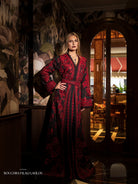 Crimson Nocturne full-length Moroccan kaftan with red embroidery and black sleeves